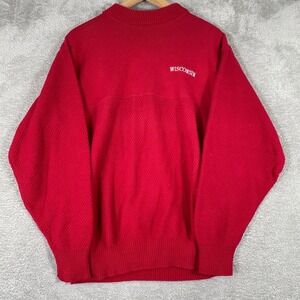 Wisconsin Andrew Rohan Sweater Mens‎ Medium Red Textured Knit Cotton Made in USA
